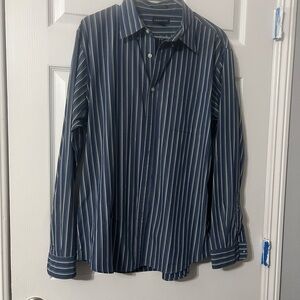 Lands' End Men's Blue and White Striped Shirt